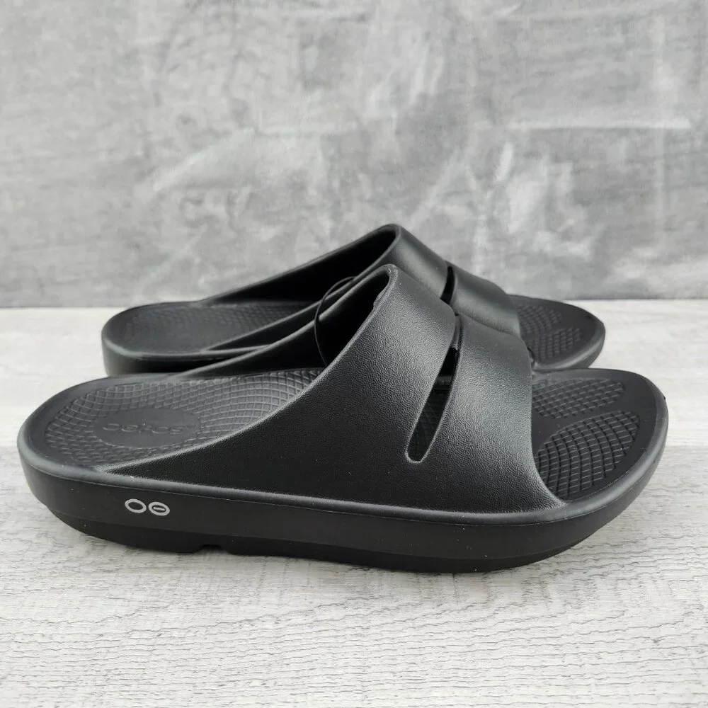 OOFOS OOAHH Slide Impact Absorption Recovery Sandals, Size W10/M8 Black New - Picture 1 of 14